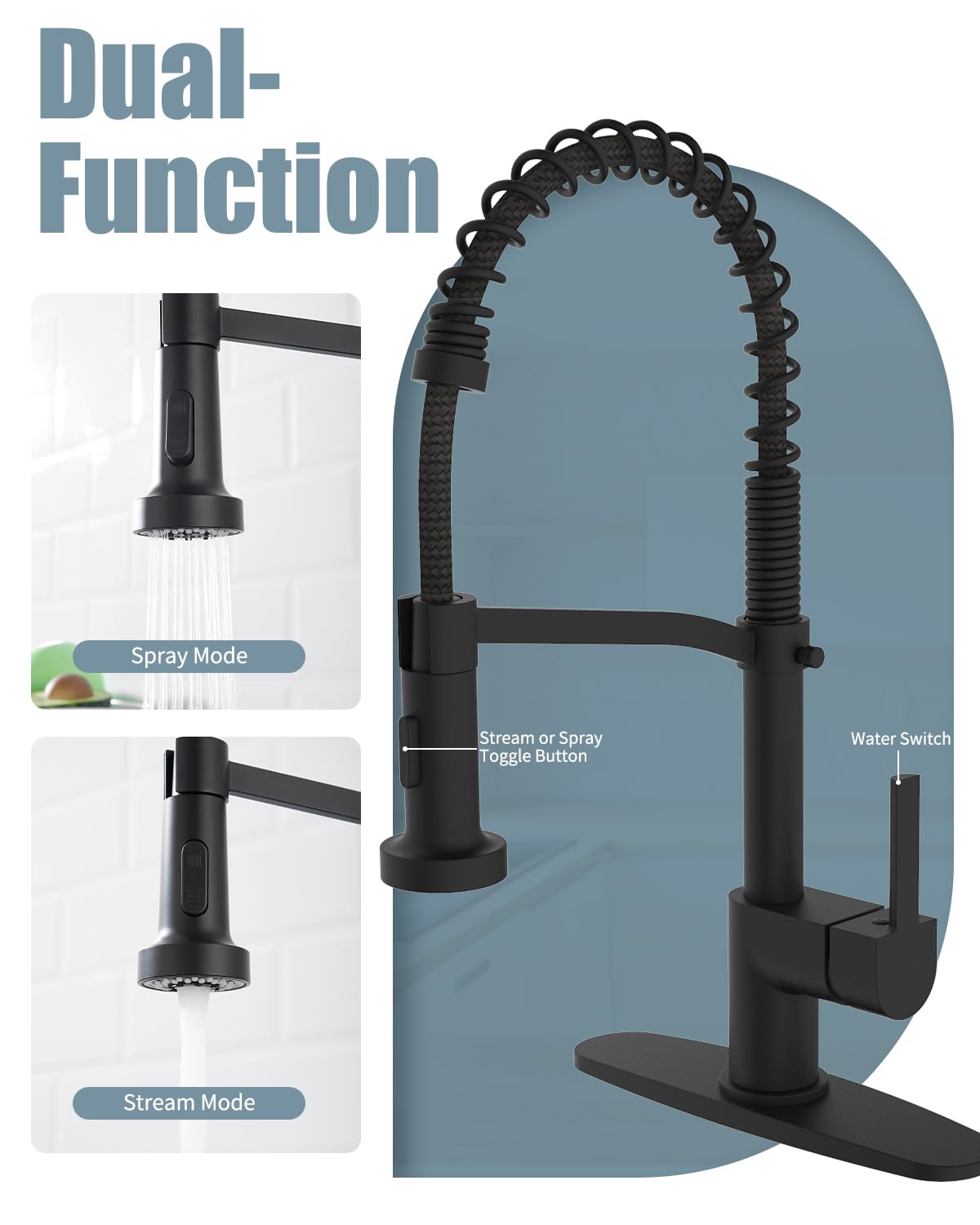 Casavilla Black Kitchen Faucet Soap Dispenser, Faucet For Kitchen Sink, Kitchen Sink Faucet With Deck Plate, Kitchen Faucet With